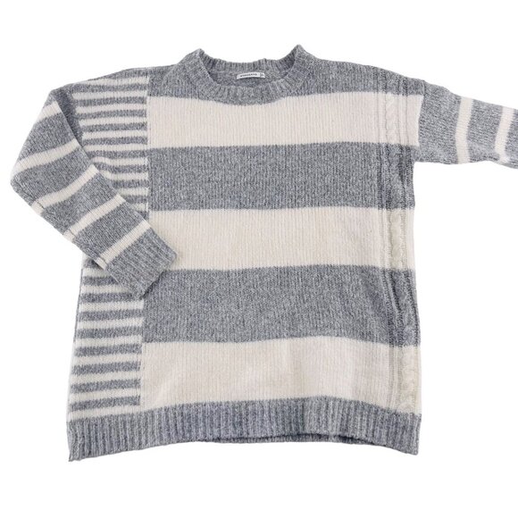 Staccato Womens Gray & White Striped Sweater Size Large Pullover Crew Neck - Picture 1 of 5